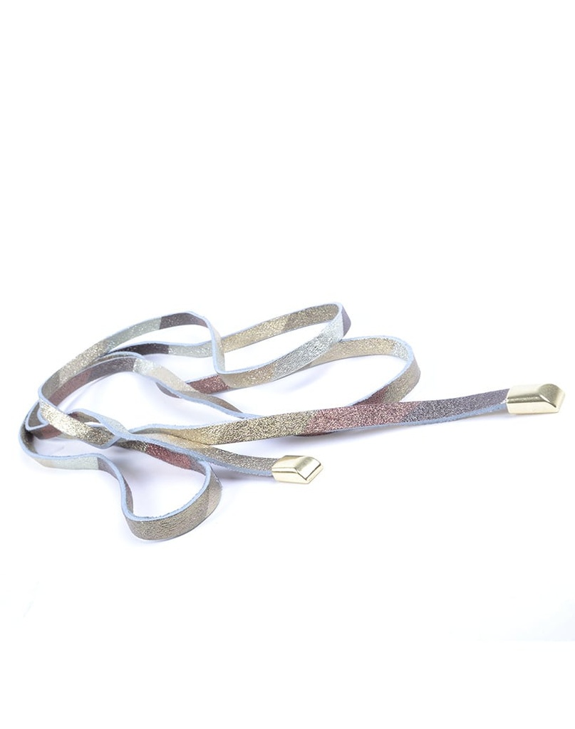 Lederen knoopriem | Smal  |Metallic  rainbow