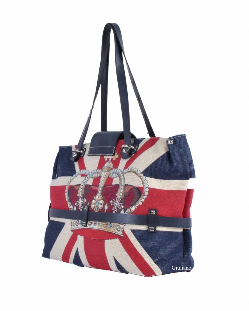 Lederen met canvas handtas | UK-vlag met kroon