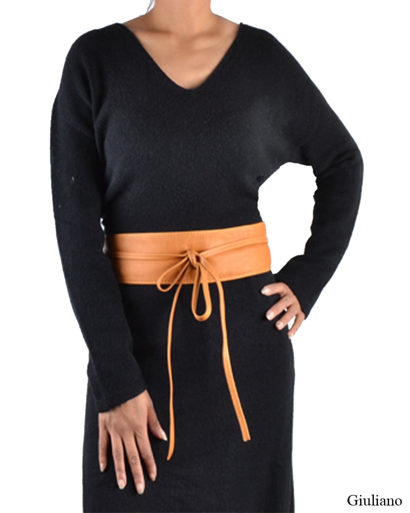 Lederen knoopriem   - Cognac